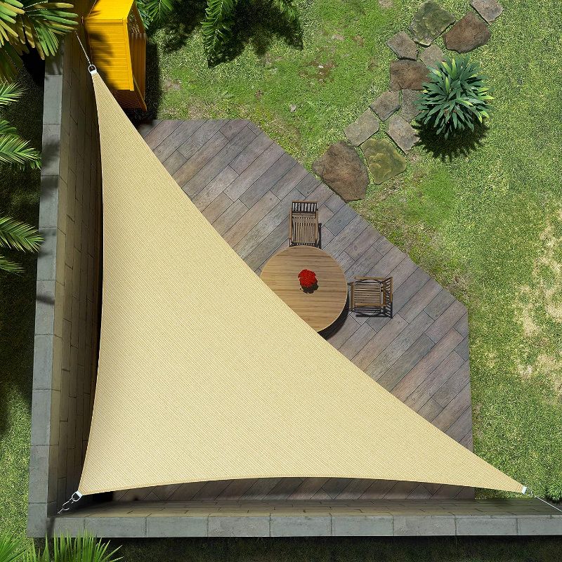 Photo 1 of Amgo 12' x 12' x 17' Beige Right Triangle Sun Shade Sail Canopy Awning Cloth AGTAPRT12 - UV Blockage, Water & Air Permeable, Heavy Duty Commercial Grade, Outdoor Patio Garden (We Make Custom Size)