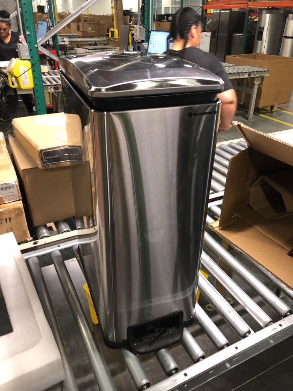 Photo 4 of ***Broken stepper*****SONGMICS Slim Trash Can, 12.7 Gallon Garbage Can for Narrow Spaces with Soft-Close Lid, Inner Bucket, and Step-on Pedal, Stainless Steel, 15 Trash Bags Included, Silver ULTB510E48