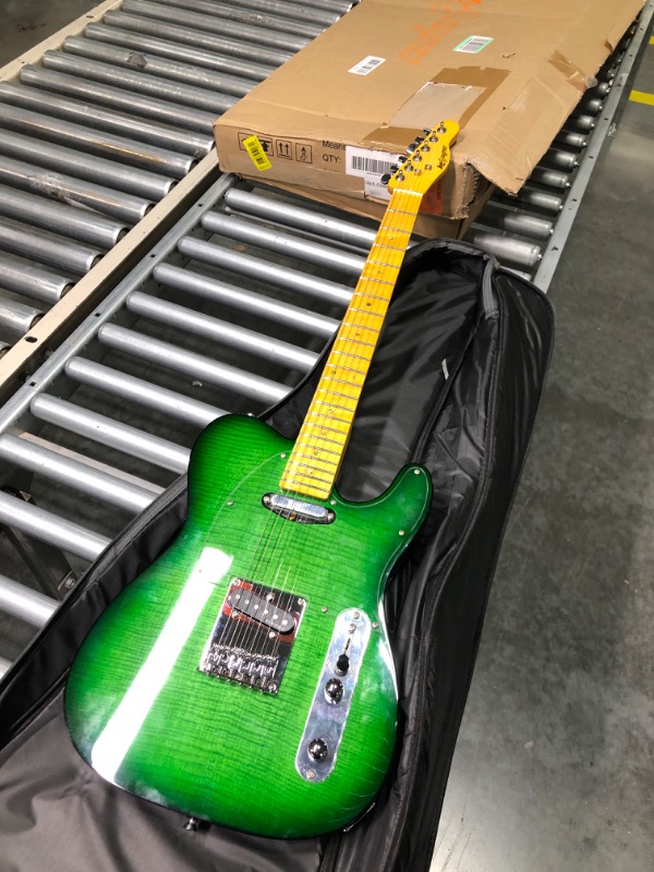 Photo 4 of Leo Jaymz ResonanceX Pro Electric Guitar with Flame Maple Top - High Gloss Mahogany Body and Hard Maple Neck - High Transparent Acrylic Pickguard - Highly Output Alnico V Pickups Elite Green Sunburst