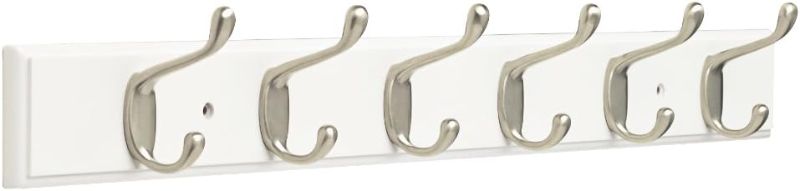 Photo 1 of Franklin Brass Heavy Duty Hook Rail Wall Hooks 6 Hooks, 27 Inches, White & Satin Nickel Finish, FBHDCH6-WSE-R