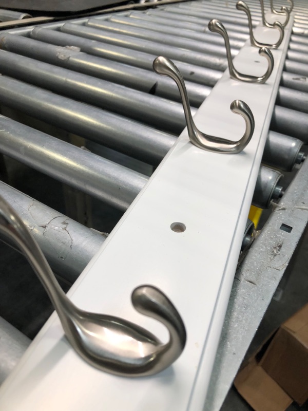 Photo 1 of Franklin Brass Heavy Duty Hook Rail Wall Hooks 6 Hooks, 27 Inches, White & Satin Nickel Finish, FBHDCH6-WSE-R