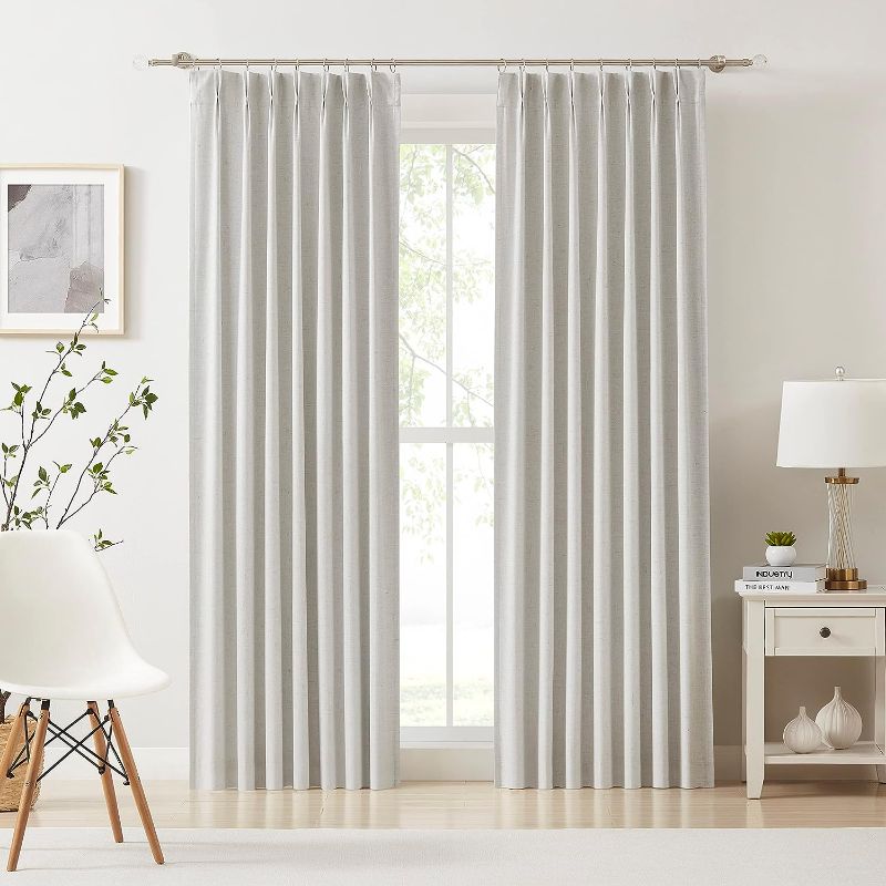 Photo 1 of 
Kayne Studio Nature Blended Linen Pinch Pleat Blackout Curtains 84 inch Long for Living Room Bedroom,Thermal Insulated Window Treatments Pleated Drapes for Track with 9 Hooks,40"x84",Beige,1 Panel