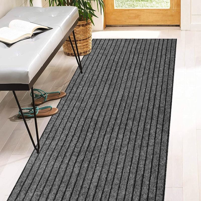 Photo 1 of 
2' x 6' Runner Rugs with Rubber Backing, Indoor Outdoor Utility Carpet Runner Rugs, Stripe Gray, Can Be Used as Aisle for The RV and Boat, Laundry Room and Balcony