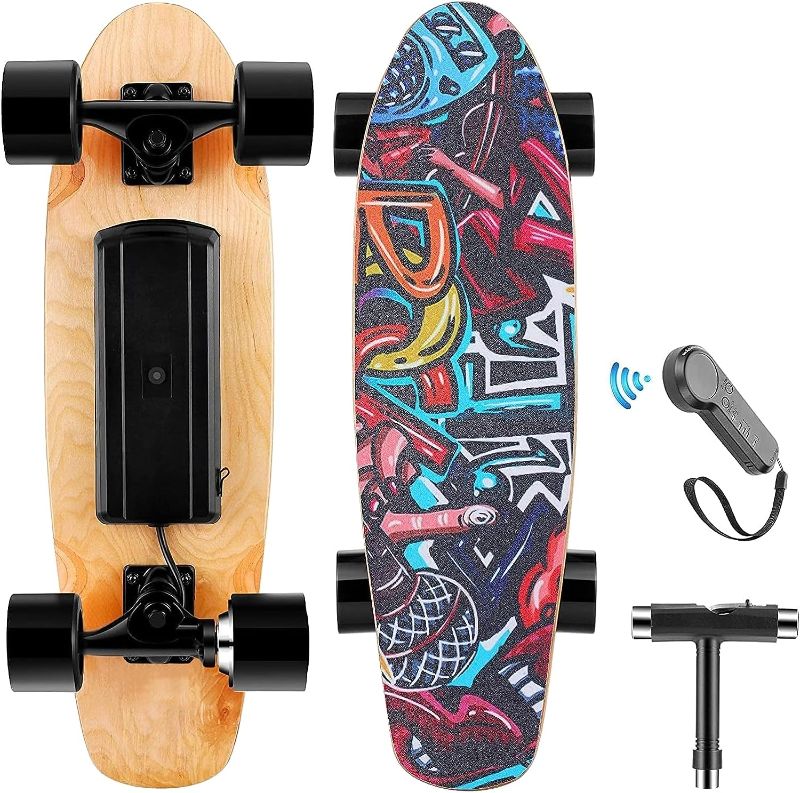 Photo 1 of Caroma Electric Skateboard with Wireless Remote Control, 350W, Max 12.4 MPH, 7 Layers Maple E-Skateboard, 3 Speed Adjustment for Adult, Teens, and Kids