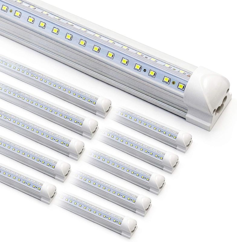Photo 1 of 10-Pack 8ft LED Shop Light Fixture - 90W T8 Integrated LED Tube Light - 6500K 12000LM V-Shape Linkable - High Output - Clear Cover - Plug and Play - 270 Degree Lighting for Garage, Shop, Barn
