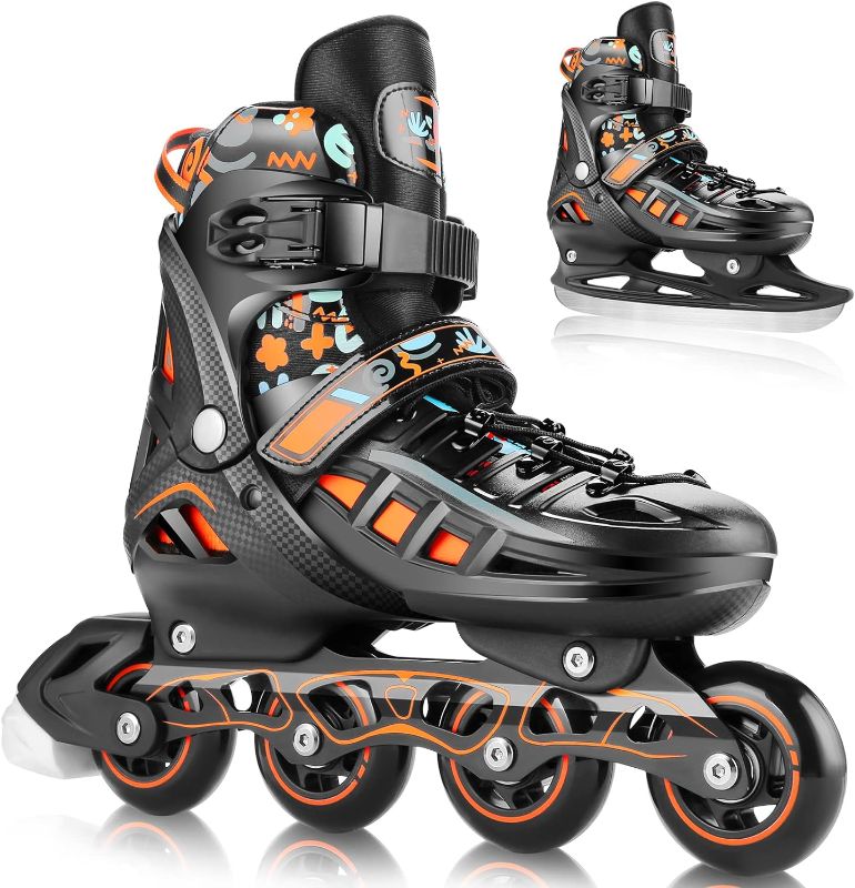 Photo 1 of Hikole Inline Skates for Adult Women and Men,Adjustable 2-in-1 Roller Skates Blades and Ice Skates,Outdoor Beginner Fitness Skates for Youth Black&Orange XL (Men 9-10.5/Women 11-13 US)