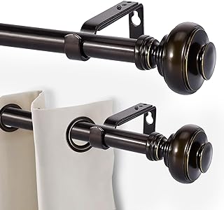 Photo 1 of 2 Packs Curtain Rods for Windows 28 to 48 Inch?2.3-4ft), Adjustable 3/4-inch Diameter Window Curtain Rods, 1 Inch Diameter Heavy Duty Curtain Rods, Telescoping Drapery Rods for Bedroom, Living Room, Oil-Rubbed Bronze