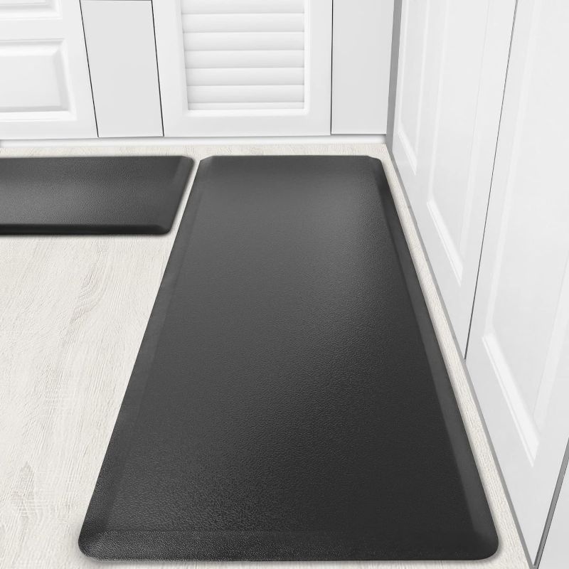 Photo 1 of 2 PCS Kitchen Mat PVC Cushioned Anti Fatigue Waterproof Kitchen Rugs Waterproof Non-Slip Kitchen Mats and Rugs Heavy Duty PVC Ergonomic Comfort Foam Rug (Elegant Black)