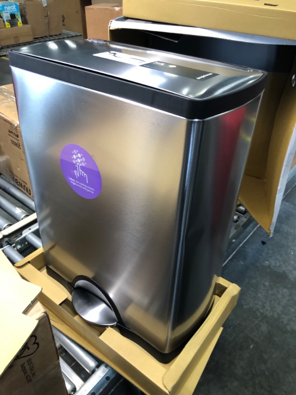 Photo 1 of *******Huge dent on side******** Rectangular Dual Compartment Recycling Kitchen Step Trash Can, 46 Liter, Brushed Stainless Steel