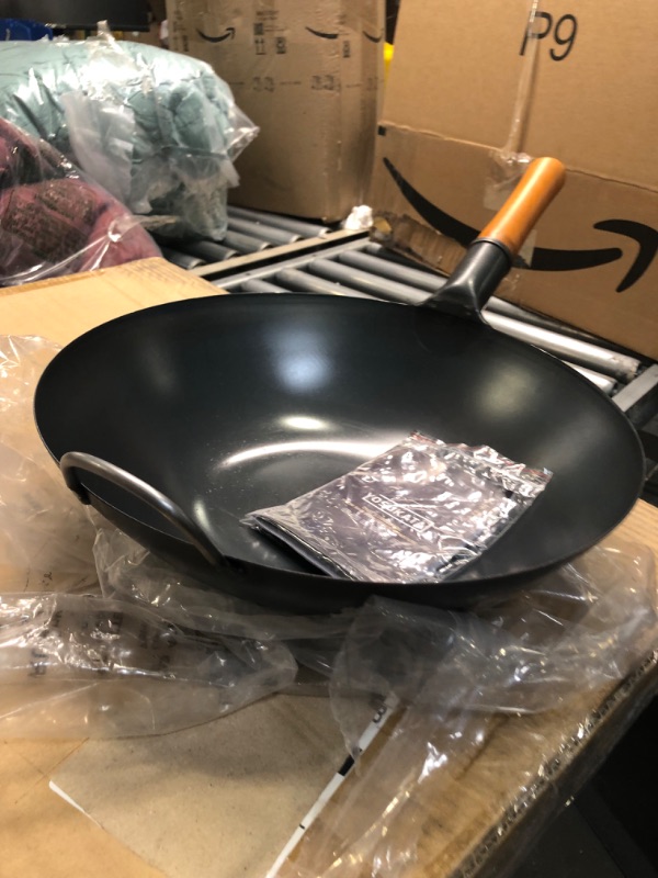 Photo 3 of YOSUKATA Carbon Steel Wok Pan – 13,5 “ Woks and Stir Fry Pans - Chinese Wok with Flat Bottom Pow Wok - Traditional Chinese Japanese Woks - Black Steel Wok 13.5" Black