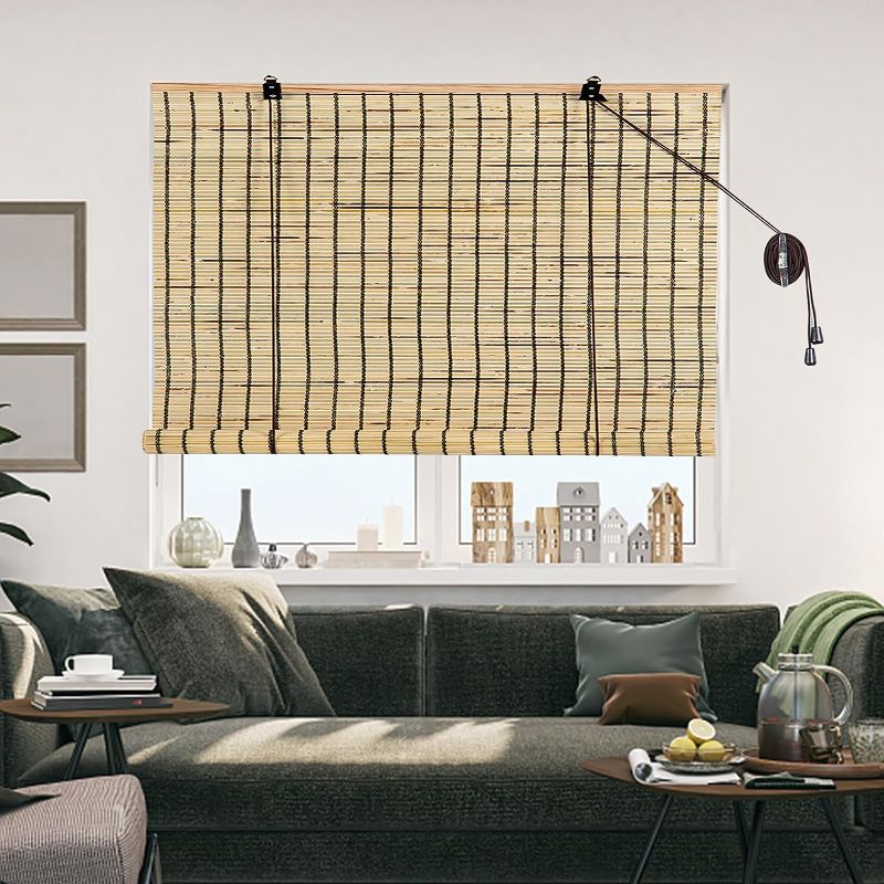 Photo 1 of ALIMOO Bamboo Blinds, Bamboo Roll Up Blinds for Windows, Light Filtering Window Shades for Doors Indoor Outdoor Home Patio Porch 72" W X 72" L