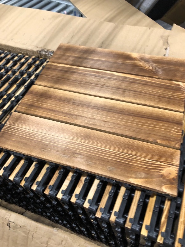 Photo 4 of 36 Pack Hardwood Interlocking Patio Deck Tiles, Wood Interlocking Flooring Tiles,12" × 12" Interlocking Patio Tiles,Outdoor Interlocking Waterproof