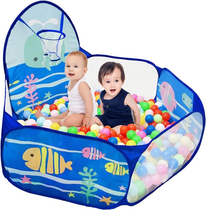 Photo 1 of LOJETON Kids Ball Pit, Pop Up Children Play Tent, Toddler Ball Pool Baby Crawl Playpen with Basketball Hoop, Portable Toys Gifts for Girls Boys - Balls Not Included, 4ft/120cm, Ocean
