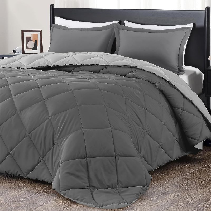 Photo 1 of downluxe Lightweight Solid Comforter Set (King) with 2 Pillow Shams - 3-Piece Set - Charcol and Grey - Down Alternative Reversible Comforter Charcol/Grey King