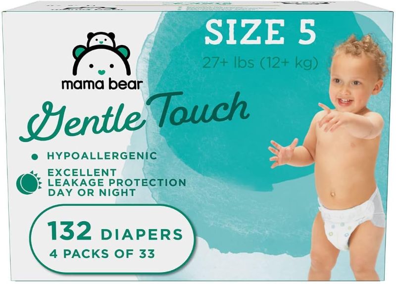 Photo 1 of Amazon Brand - Mama Bear Gentle Touch Diapers, Hypoallergenic, Size 5, White, 132 Count (4 packs of 33)