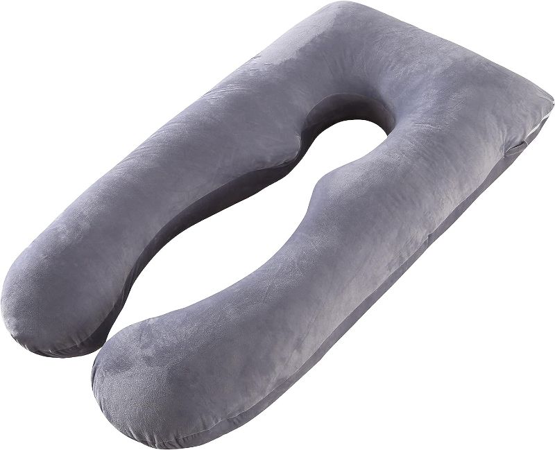 Photo 1 of Amagoing 57 inches Pregnancy Pillows for Sleeping, U Shaped Maternity Full Body Pillow for Pregnant Women with Hip, Leg, Back, Belly Support, Jersey Cover Included (Grey Black)