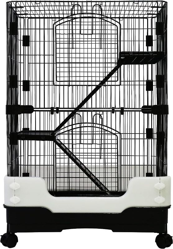 Photo 1 of 3 Levels Chinchilla Ferret Hamster Pet Crate with Caster Tray and Urine Guard (Black)