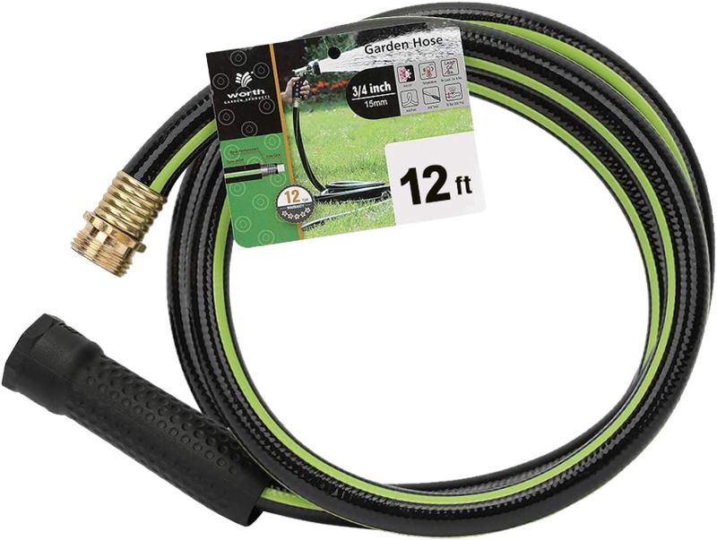 Photo 1 of Worth Garden LEAD-IN Short Garden Hose 5/8 in. X 12ft. NO KINK,No leak,HEAVY DUTY Durable PVC Water Hose with Solid Brass Fittings, Male to Female Replacement Water Pipe,12 YEARS WARRANTY,H155B30