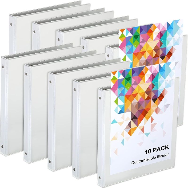 Photo 1 of 10 Pack 1 Inch Heavy Duty 3 Ring Binder 11.6 x 10.4 Inches Presentation Folder View Binder with Pockets White Binders, Round Ring Binder for School, Office, Home, Ring Binder