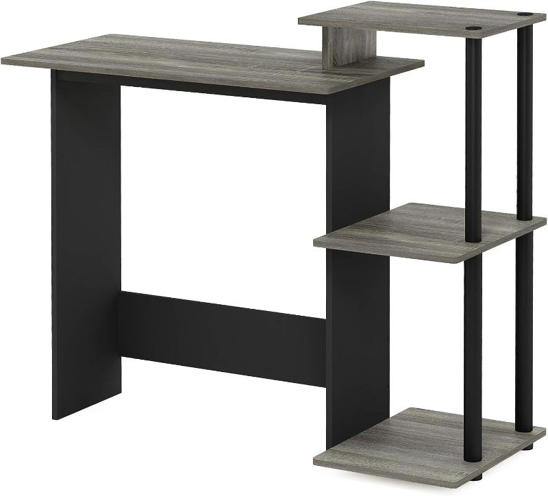 Photo 1 of Furinno Efficient Home Laptop Notebook Computer Desk with Square Shelves, French Oak Grey/Black