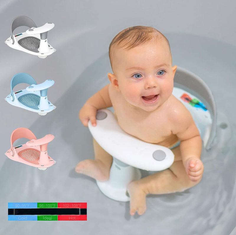 Photo 1 of BEBELEH™ Baby Bath Seat [Original] – Baby Bath Portable Chair + Carry Bag + Baby Bath Thermometer – Compact and Foldable – Ultra Strong Suction Cups – Non-Slip Padding Infant Seat. Ideal Gift! (Grey)