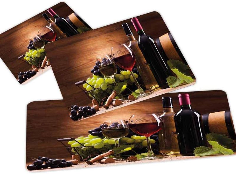 Photo 1 of Wine 3D Non-Slip Kitchen Mat Runner Rug Set,3pc Kitchen Rug Set,Glasses of Red and White Wine Served with Grapes French Gourmet Tasting Decorative,for Entryway Kitchen and Bedroom,Brown Ruby Light Gre