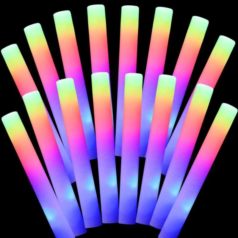 Photo 1 of 80 Pack LED Foam Sticks Colorful Flashing Glow Sticks Wands 16 Inch Glow Batons with 3 Modes Flashing Light Up Stick Glow in The Dark Party Supplies for Birthday Wedding Party Halloween Christmas