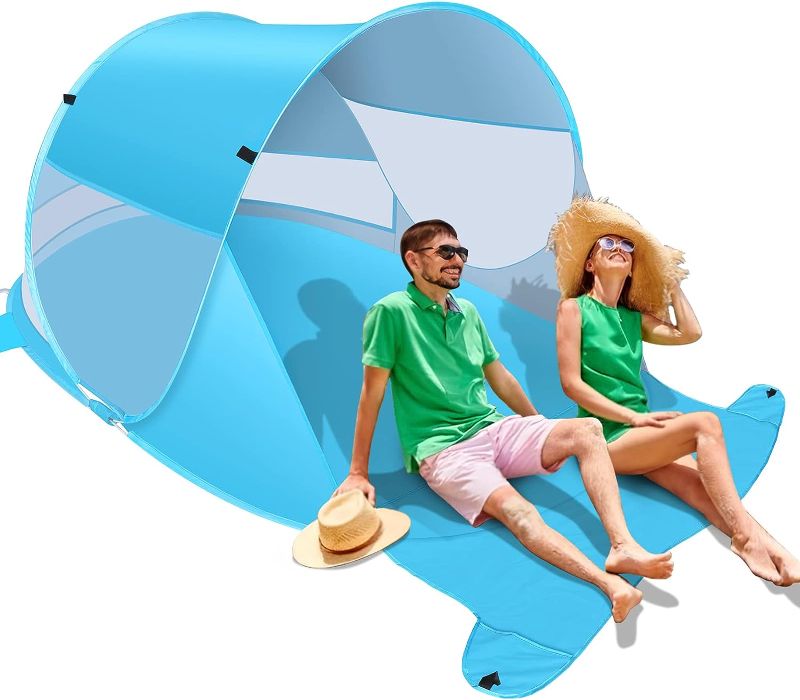 Photo 1 of Beach Tent, Large Automatic Instant Pop Up Beach Shade, UPF 50+ Portable Sun Shelter Anti UV Beach Umbrella Baby Tent with Carrying Bag Fit for 2 Person