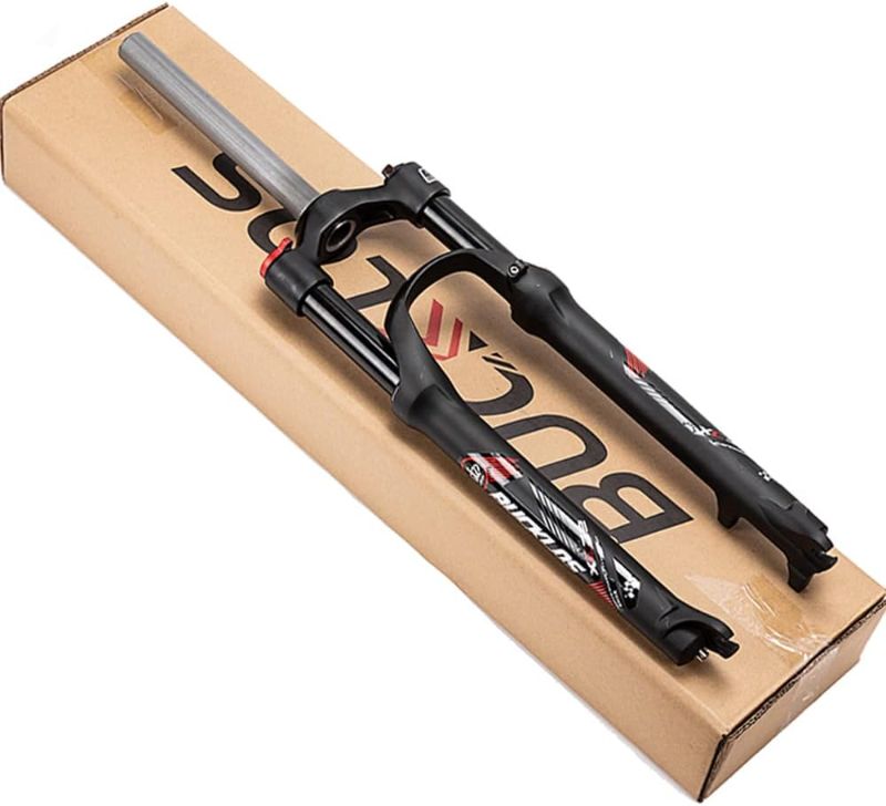 Photo 1 of BUCKLOS MTB Suspension Fork 26/27.5/29 Inch, 1-1/8 Mountain Bike Fork QR 9mmTravel 120mm Bicycle Forks, 28.6mm Straight Tube Manual Lockout Ultralight Aluminum Alloy