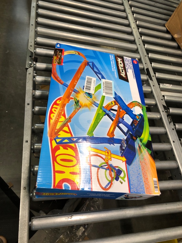 Photo 2 of ?Hot Wheels Track Set and 1:64 Scale Toy Car, 29" Tall Track with Motorized Booster for Fast Racing, Action Spiral Speed Crash Playset???? SHIPS IN OWN CONTAINER