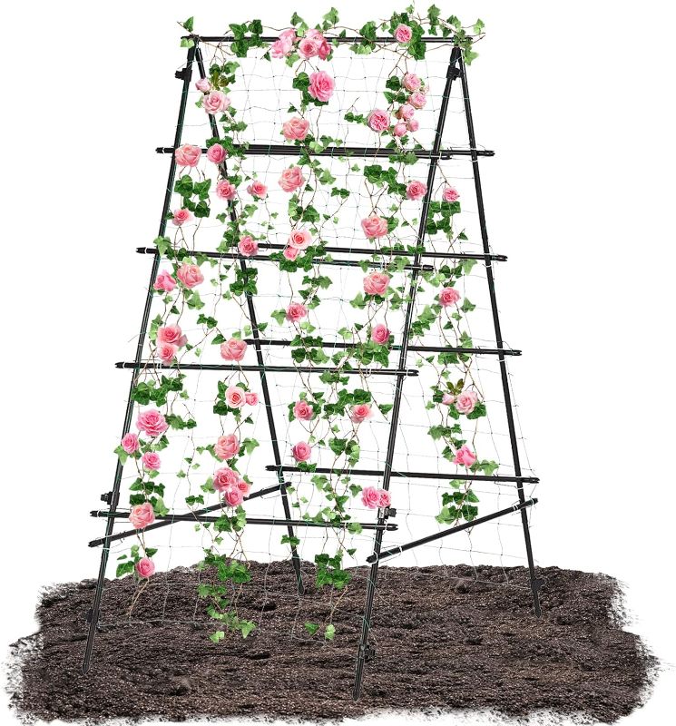 Photo 1 of 6X3 Feet Garden Trellis for Climbing Plants, Kalolary A-Frame Garden Cucumber Grow Trellises Rustproof Metal Potted Plant Climbing Support for Indoor Outdoor Vegetable Fruits Vines Support