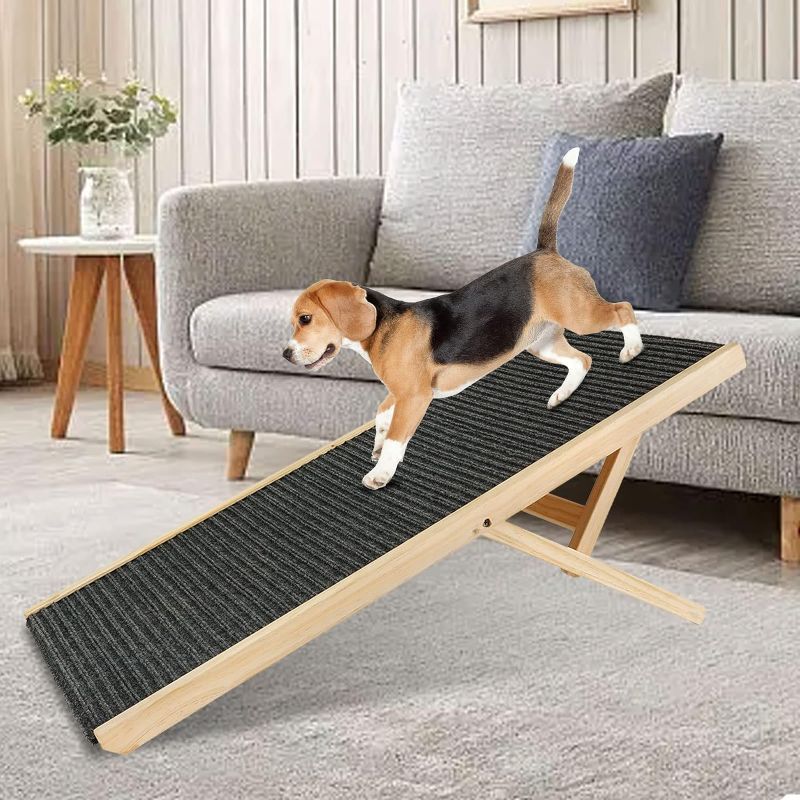 Photo 1 of 
Kweetle Adjustable Large Dog Ramp for Dogs & Cats, 39”Long 4 Height Wooden Folding Portable Pet Ramp for Couch or Bed, Non Slip Carpet Surface, Height