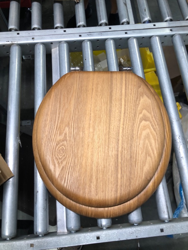 Photo 2 of Wood Toilet Seat Round with Zinc Alloy Metal Hinges, Wooden Toilet Seat for American Standard Size Toilet Seats, Easy to Install, Wood