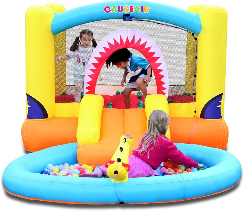 Photo 1 of Causeair Inflatable Bounce House with Ball Pit & Water Slide,Wet & Dry Use,Water Spray Gun,Basketball Hoop,Bouncy House for Toddler Kids