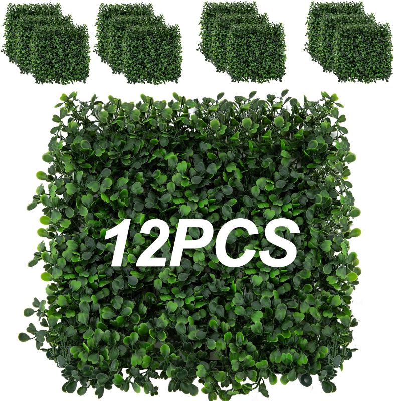 Photo 1 of  Artificial Grass Wall Panels 12PCS 10"x10" Boxwood Hedge Grass Wall Backdrop Greenery Wall, Faux Grass Topiary Plant Privacy Screen Wall for Indoor Outdoor Wall Decor Garden Backyard