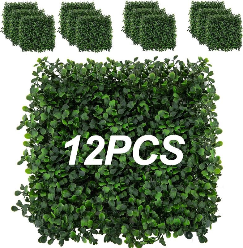 Photo 1 of Artificial Grass Wall Panels 12PCS 10"x10" Boxwood Hedge Grass Wall Backdrop Greenery Wall, Faux Grass Topiary Plant Privacy Screen Wall...