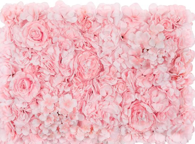 Photo 1 of 1 Pauwer Artificial Flower Wall Panels of 16 x 24" Flower Wall Mat Silk Rose Flower Panels for Backdrop Wedding Wall Decoration (1 Pack, Pink)
