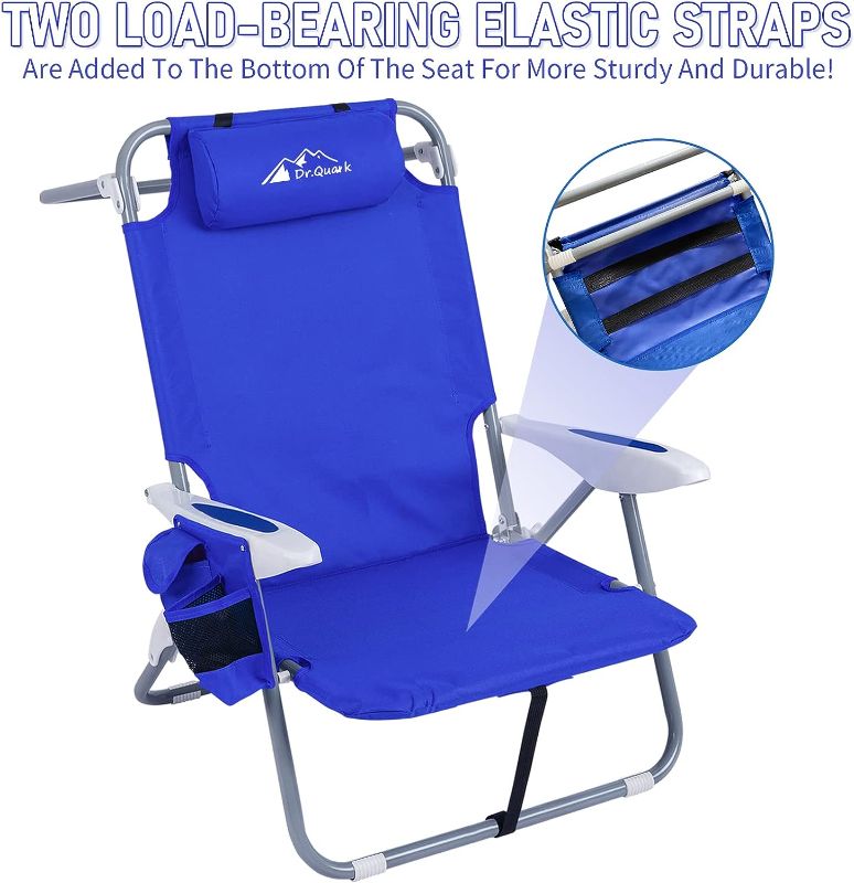 Photo 1 of 
Dr.Quark Beach Chair with Backpack Straps 4-Position Classic Lay Flat Folding Backpack Heavy Duty Beach Chair for Adult with Large Cooler Pouch Towel Bar