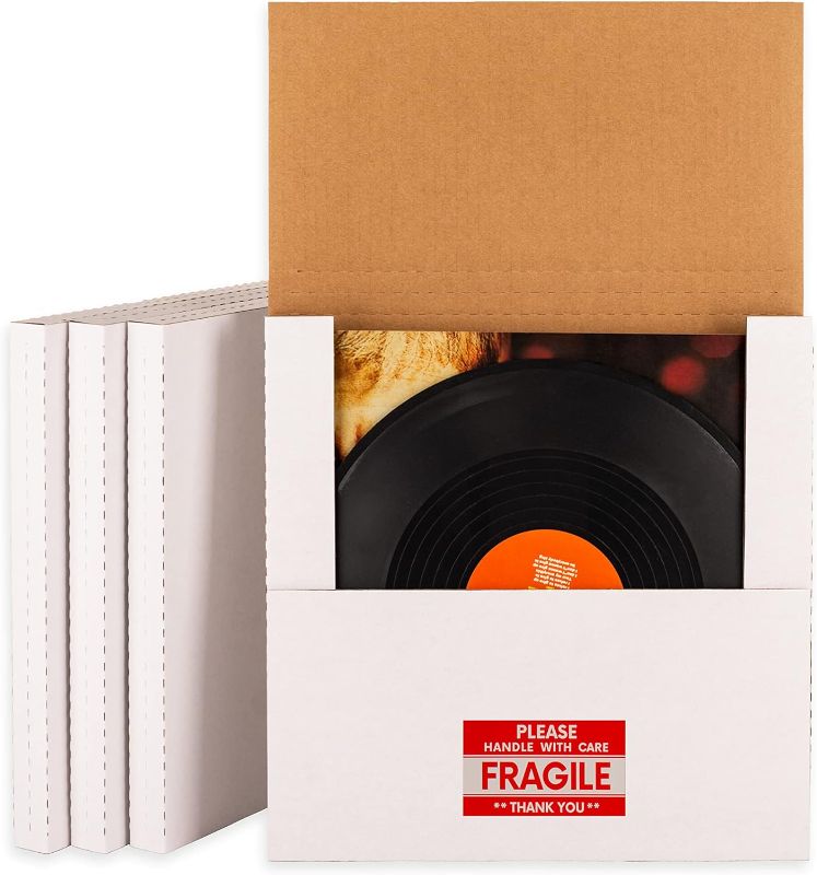 Photo 1 of 
12-inch Lp Mailers - 12.4"L x 12.4"W x 1"H Vinyl Record Mailing Box, White Vinyl Record Shipping Boxes with Fragile Stickers, Corrugated