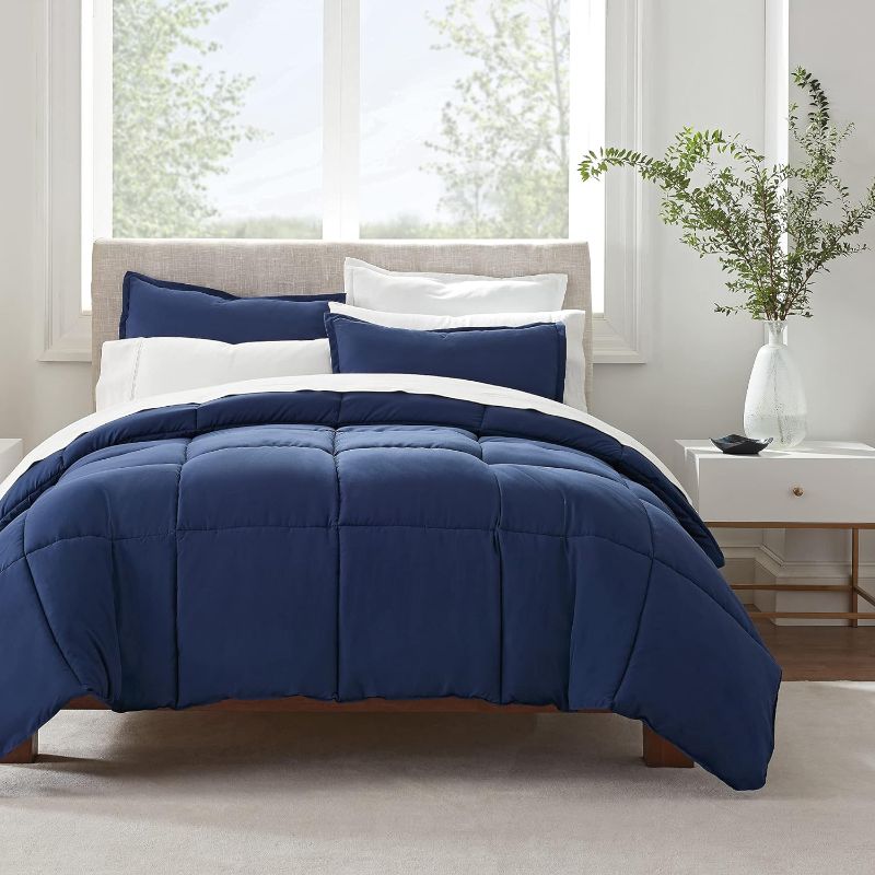 Photo 1 of 
SERTA Simply Clean Ultra Soft Hypoallergenic Solid 3 Piece Comforter Set, Full/Queen, Navy