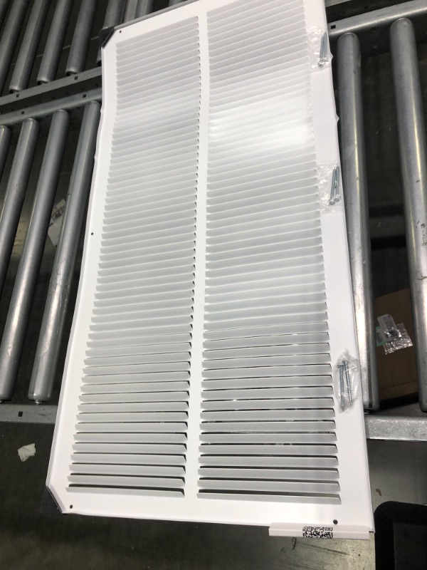 Photo 3 of 14"w X 30"h Steel Return Air Grilles - Sidewall and Ceiling - HVAC Duct Cover - White [Outer Dimensions: 15.75"w X 31.75"h] ( Bent on the end a little.)