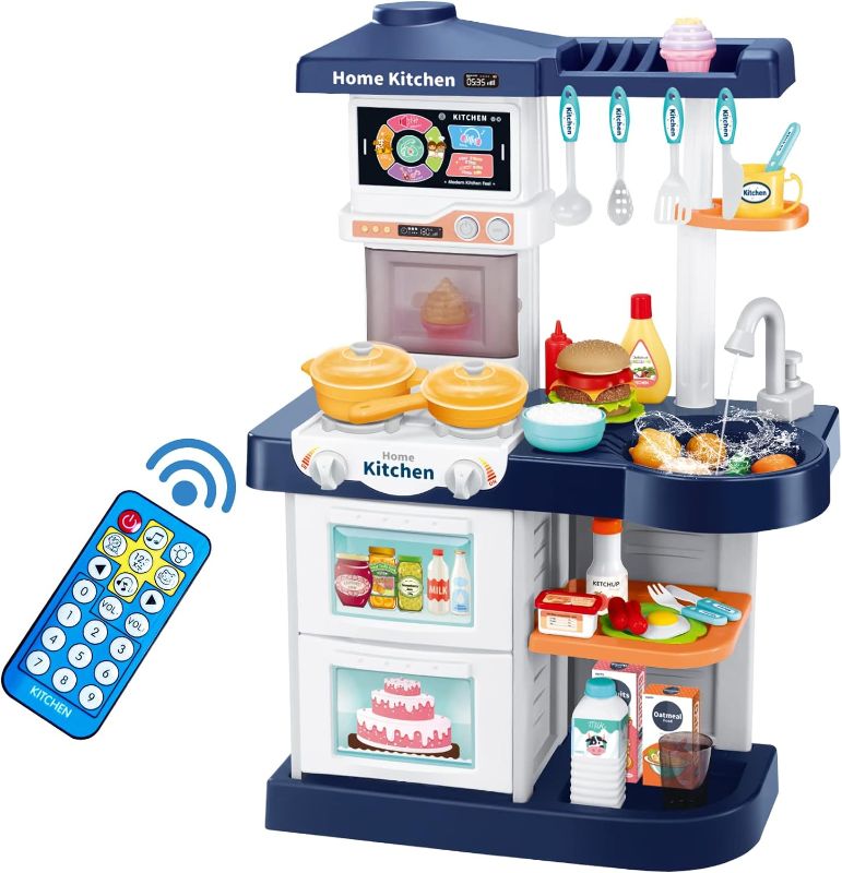 Photo 1 of HCFJEH Kids Play Kitchen Toy Playset, Toddler Kitchen Toy Accessories Set w/Remote Control, Real Sounds & Light, Play Sink & Pretend Steam, Birthday for Boy Girl 3 4 5 6 7 8 Year Old