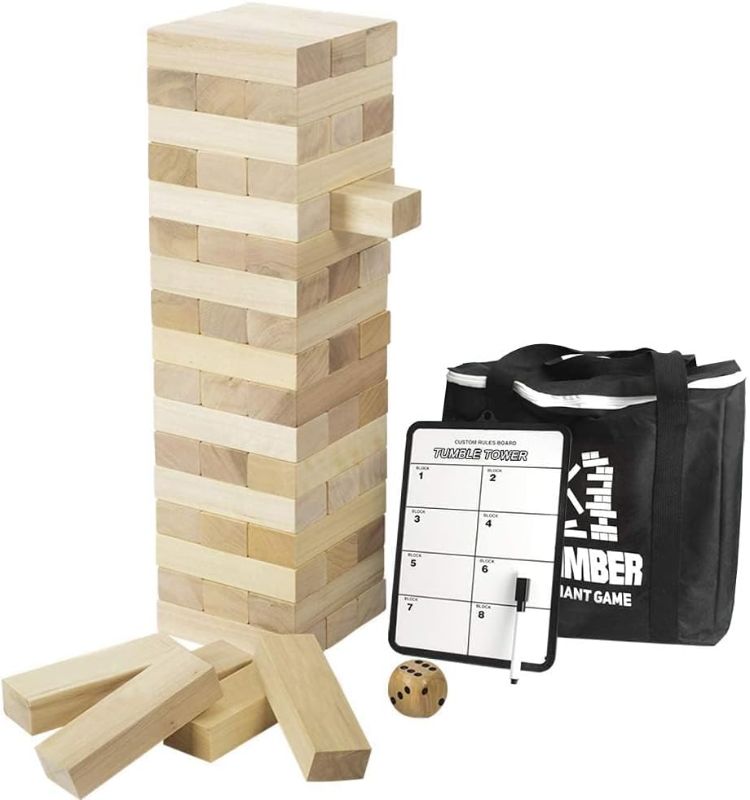 Photo 1 of Gentle Monster Giant Tumble Tower with Dice & Game Board, 56 Pcs Large Size Wooden Stacking Game, Classic Outdoor Games for Adult Kids Family (Jumbo 56pc)