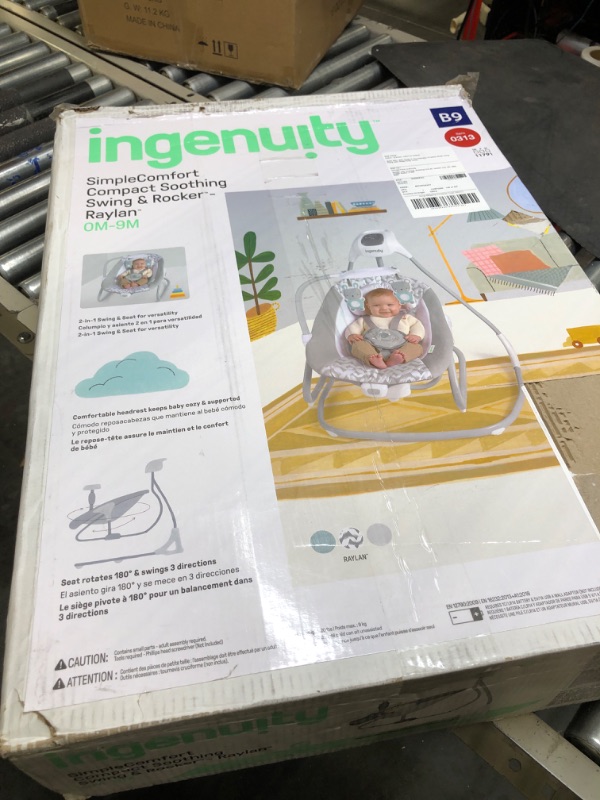 Photo 1 of Ingenuity 2-in-1 SimpleComfort Compact Baby Swing & Rocker - Lightweight, Multi-Direction, 6 Speeds, Nature Sounds & Vibrations - Raylan