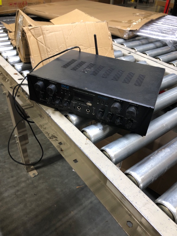 Photo 1 of 500W Karaoke Wireless Bluetooth Amplifier - 4 Channel Stereo Audio Home Theater Speaker Sound Power Receiver with AUX IN, FM, RCA Subwoofer Speakers OUT, USB, Microphone IN with Echo - Pyle PTA44BT 4 Channel Amplifier System