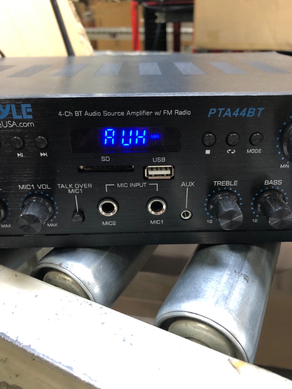 Photo 1 of 500W Karaoke Wireless Bluetooth Amplifier - 4 Channel Stereo Audio Home Theater Speaker Sound Power Receiver with AUX IN, FM, RCA Subwoofer Speakers OUT, USB, Microphone IN with Echo - Pyle PTA44BT 4 Channel Amplifier System