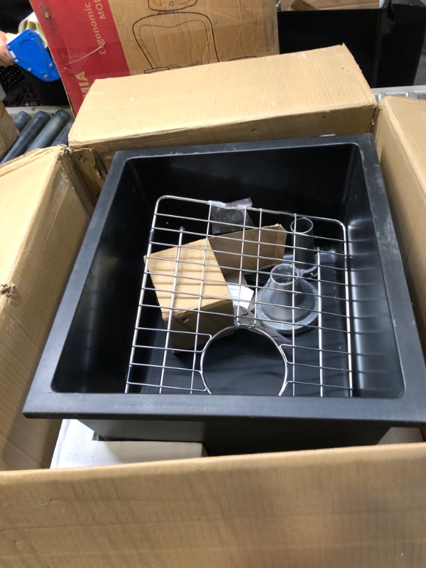 Photo 1 of 17 Black Undermount Kitchen Bar Sink, 17x15x9 Black Btainless Steel Kitchen Bar Sink 16 Gauge Single Bowl Secondary Kitchen Sink with Drain Assembly and Bottom Grid AM102-BG
