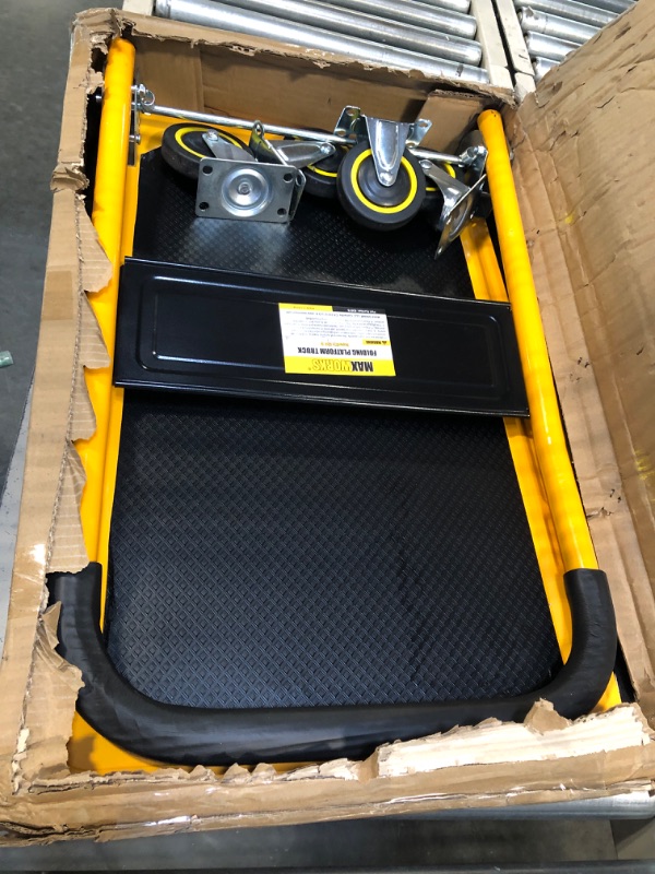 Photo 3 of MaxWorks 80876- Foldable Platform Truck Push Dolly 330 lb. Weight Capacity Black and Yellow 28.75" x 18.75" x 33"