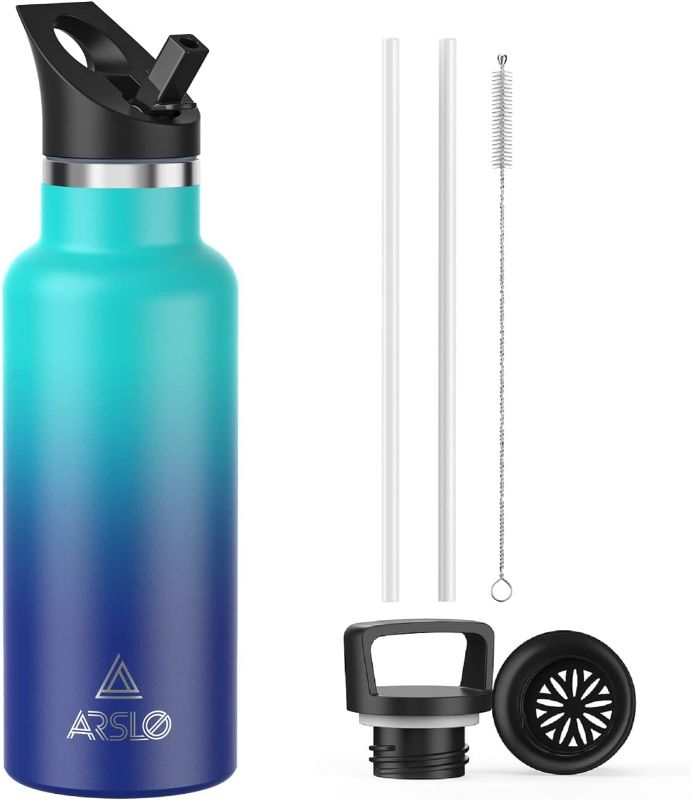 Photo 1 of Arslo Stainless Steel Double Wall Water Bottles, Vacuum Insulated Bottle With Straw Lid, Insulated Water Bottle Keeps Water Cold for 24 Hours, Hot for 12 Hours, Hiking, Sports
