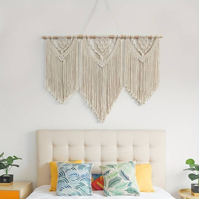 Photo 1 of 3pc Bohemian Tapestry Wall Hanging - Macrame Beige Chic Wall Art Decor for Family, Living Room, Bedroom, Dormitory, and Wedding Decoration
